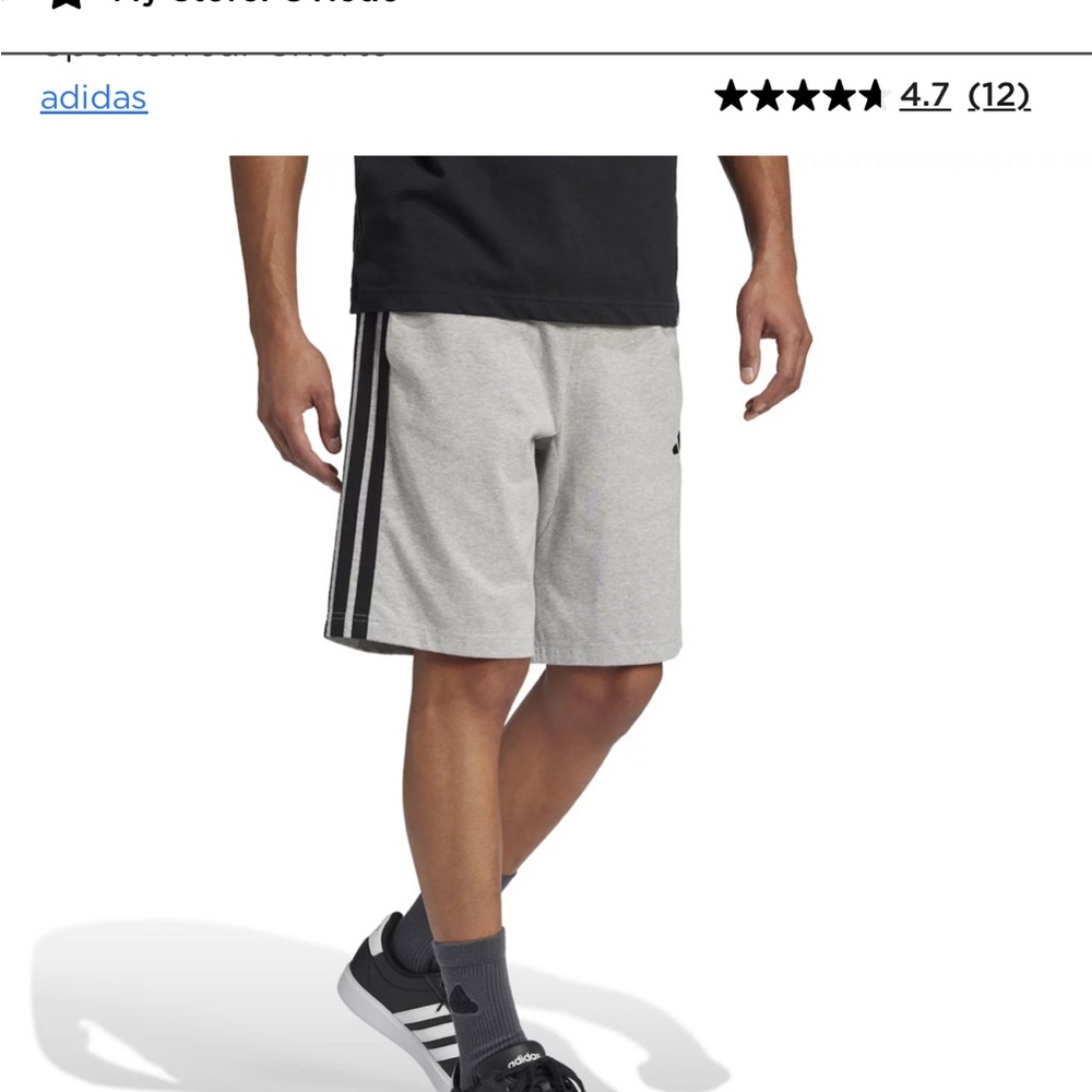 Adidas Men’s Essential Three Stripes Fleece Gray Shorts - Picture 5 of 11